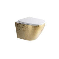 Cuvette de toilettes monobloc allongée en céramique moderne, à fixation murale, avec réservoir encastré à double chasse et siphon en P, à motif personnalisé pour salle de bain d'hôtel