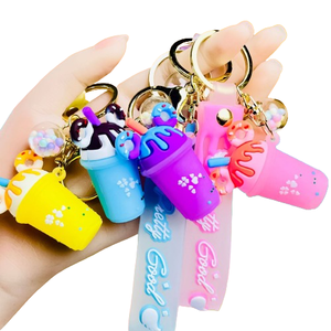 Hot tùy chỉnh Mini 3D PVC trà sữa Ice Cream cup cao su Keychain Túi ba lô Mặt dây chuyền cao su Keychain đồ chơi - Product Image 1