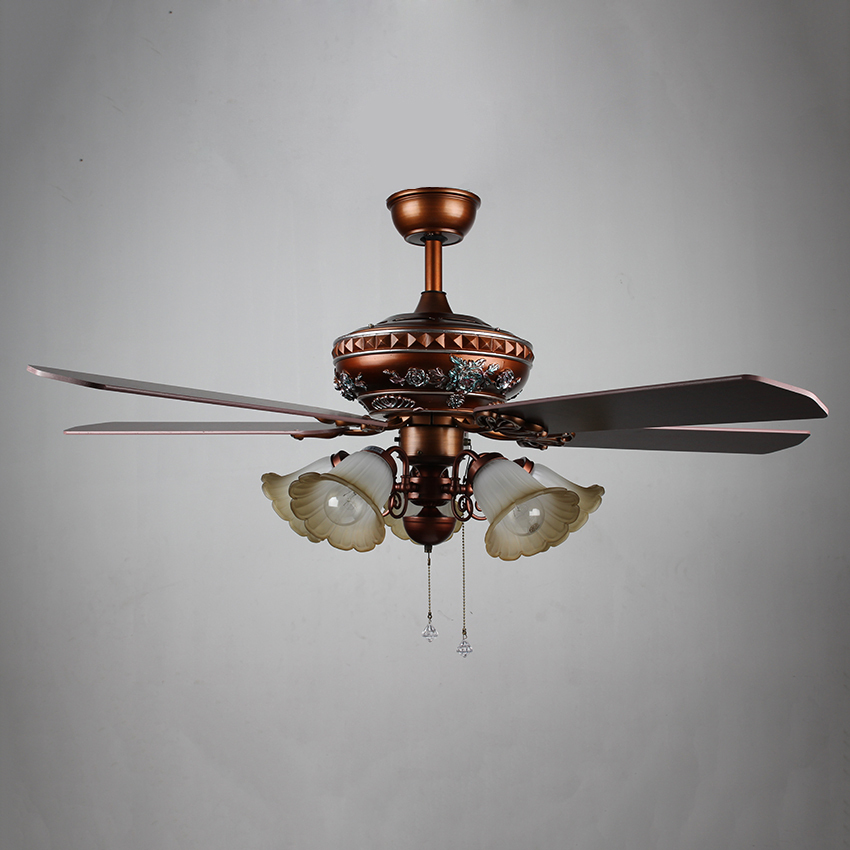 High Quality 52-Inch Luxury Modern Ceiling Fan LED Light Decorative Wooden Blades Lower Noise Remote Control Brass Iron Steel
