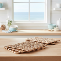 Sous-verres et sets de table rectangulaires en jacinthe d'eau 100% naturelle, écologiques, résistants à la chaleur, design personnalisable, faits à la main, 25 cm, carton