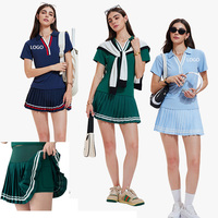 Ensemble jupe-short de sport personnalisé pour femme, motif léopard, avec poche au genou, polo à manches courtes, séchage rapide, pour golf, tennis, badminton