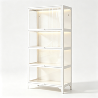 Vitrine moderne en acier avec portes en verre et éclairage LED, bibliothèque à 4 niveaux, meuble de salon gain de place