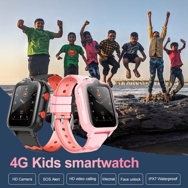 Android 8.1 4G Wrist Watch Phone for Kids IPX7 Waterproof Kids Smartwatch with Video Sos Calling and Gps tracker Geofence
