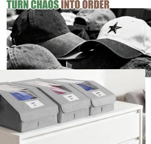 Large Stackable Hat Organizer for Baseball Caps Clear Window Holds 28 Caps Foldable Hat Storage <b>Box</b> for Closet <b>Shelf</b> Storage - Product Image 2