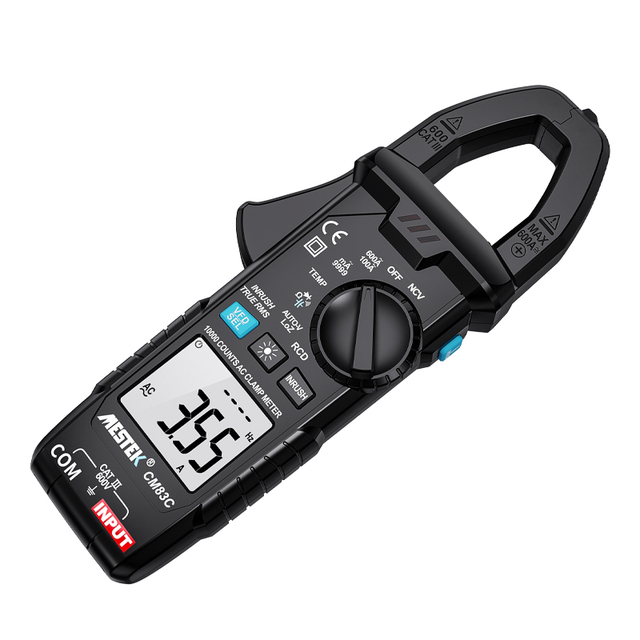 MESTEK 600A AC/DC Voltage Ohm Current Tester Current Clamp Pincers with a Detectable Temperature Probe Electrical Meter