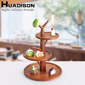 Huadison Unieke Hoorn Vormige Afternoon Tea Stand Wedding Party Houten Cake Rack