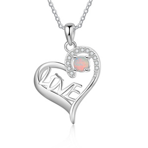 Dainty Created <b>Opal</b> Heart <b>Necklace</b> S925 Sterling Silver CZ Micro Pave Engagement Wedding Anniversary Gift Rhodium Plated - Product Image 1