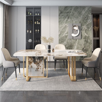 Table à manger rectangulaire moderne minimaliste italienne extensible et pliable pour 6 personnes, avec structure en métal et plateau en marbre, idéale pour les petits appartements