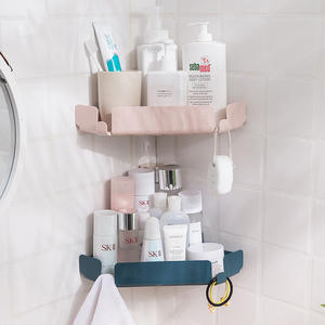 Organisateur de salle de bain mural en plastique avec double niveau sans poinçonnage Support d'angle pour <span class=keywords><strong>le</strong></span> nettoyage des outils Support de rangement - Product Image 1