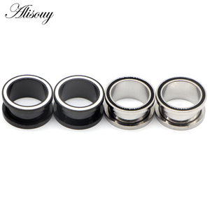 2 قطعة سدادات الأذن من Alisouy بكرة من الفولاذ المقاوم للصدأ خط أبيض بمسامير لولب موسع أقراط مجوهرات ثقب الأذن - Product Image 6