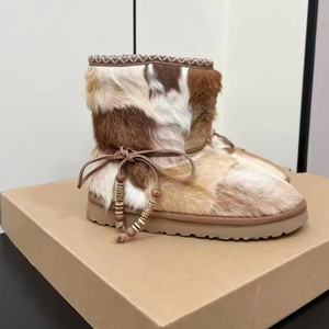 Botas de Nieve Impermeables de Plataforma Alta con Tacón de Cuero Vacuno de Primera Calidad, Zapatillas de Moda de Alta Gama, Cálidas y Acolchadas para Invierno - Product Image 3