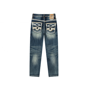 En stock: Jeans de mezclilla para hombre, de corte recto, con bordado, lavado, de costura resistente, cintura media, a la moda - Product Image 2
