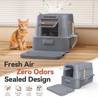 Wooaidagg Bac à litière pour chat XL écologique 20L, anti-odeurs, en acier inoxydable, design modulaire, nettoyage facile, avec pelle, gris foncé
