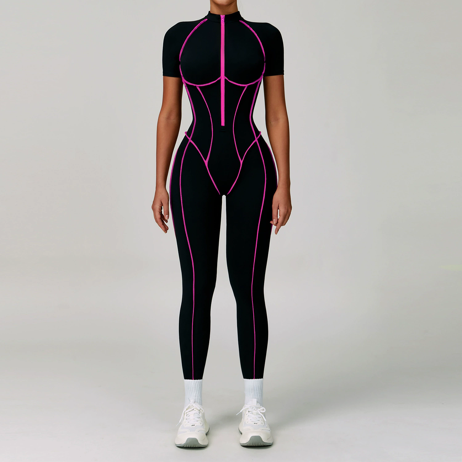 Zip-Up Activewear Jumpsuit (9322): fabric, pocket and construction detail