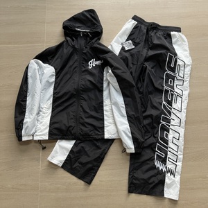 חליפה זיעה ניילון מותאם אישית zip עד ז 'קט מכנסיים להגדיר מזדמנים קל משקל טלאים ניילון גברים - Product Image 1