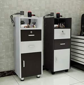 Carro moderno de capa de pelo con marco de metal para salón de belleza/barbería, precio al por mayor con soportes de secador de madera y carrito - Product Image 1