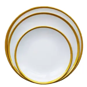 Fabrikant Op Maat Gemaakte Gouden Bruiloft Decoratie Diner Bord Restaurant Diner Bord Melamine Gouden Oplader Platen