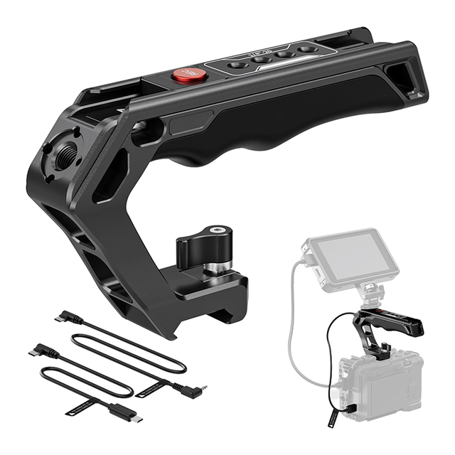 NEEWER NATO Top Handle with Record Button Comfort Silicone Grip with QR NATO Clamp ARRI Locating Hole Cold Shoes