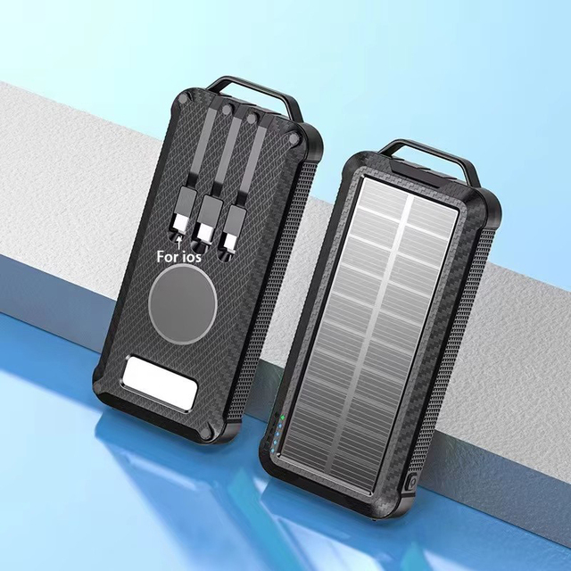 Large Capacity Solar Power Bank Portable 15000mah Solar Charger Solar Wireless Charge with Built in 3 Cables Power Banks
