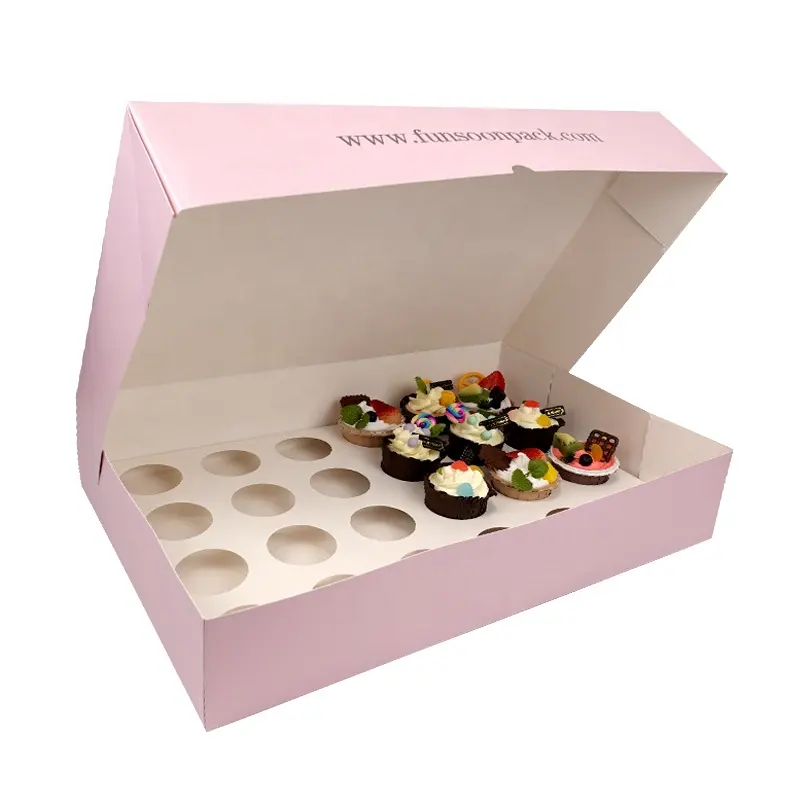 Custom Luxe Bakkerij 24 Count Cupcake Papier Verpakking Muffin Gebak Geschenkdozen