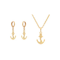 Ensemble de bijoux tendance OEM en gros, anti-ternissement, avec pendentif ancre solide, idéal pour les vacances, comprenant un collier et des boucles d'oreilles clous