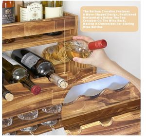 Mensola per bottiglia di liquore Home <span class=keywords><strong>Bar</strong></span> con supporto in vetro scaffali rustici con 4 bottiglie di liquore whisky liquore a parete legno portabottiglie - Product Image 4