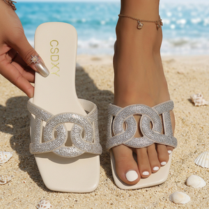 รองเท้าแตะเปิดนิ้วเท้าผู้หญิงแบบใหม่รับซัมเมอร์ ดีไซน์ทันสมัย ประดับคริสตัลวิบวับ วัสดุ PU สวมใส่สบาย แบรนด์ <span class=keywords><strong>Jkp</strong></span> ขายส่งจากโรงงาน - Product Image 2