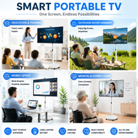 Téléviseur intelligent portable de 32 pouces avec support à roulettes, écran tactile Android 1080P pour chambre d'hôtel, signalisation numérique commerciale