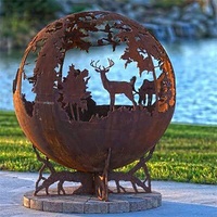 Design 3d en acier Corten découpé au Laser, motif artistique, boules décoratives, Sculpture creuse, jardin extérieur, paysage, fosse à feu