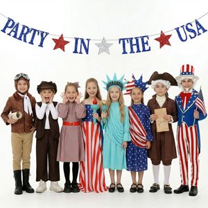 Costume de la Fête de l'Indépendance américaine pour enfants, déguisement de Oncle Sam, tenue de performance unisexe en fibre de polyester, été 2024 - Product Image 1