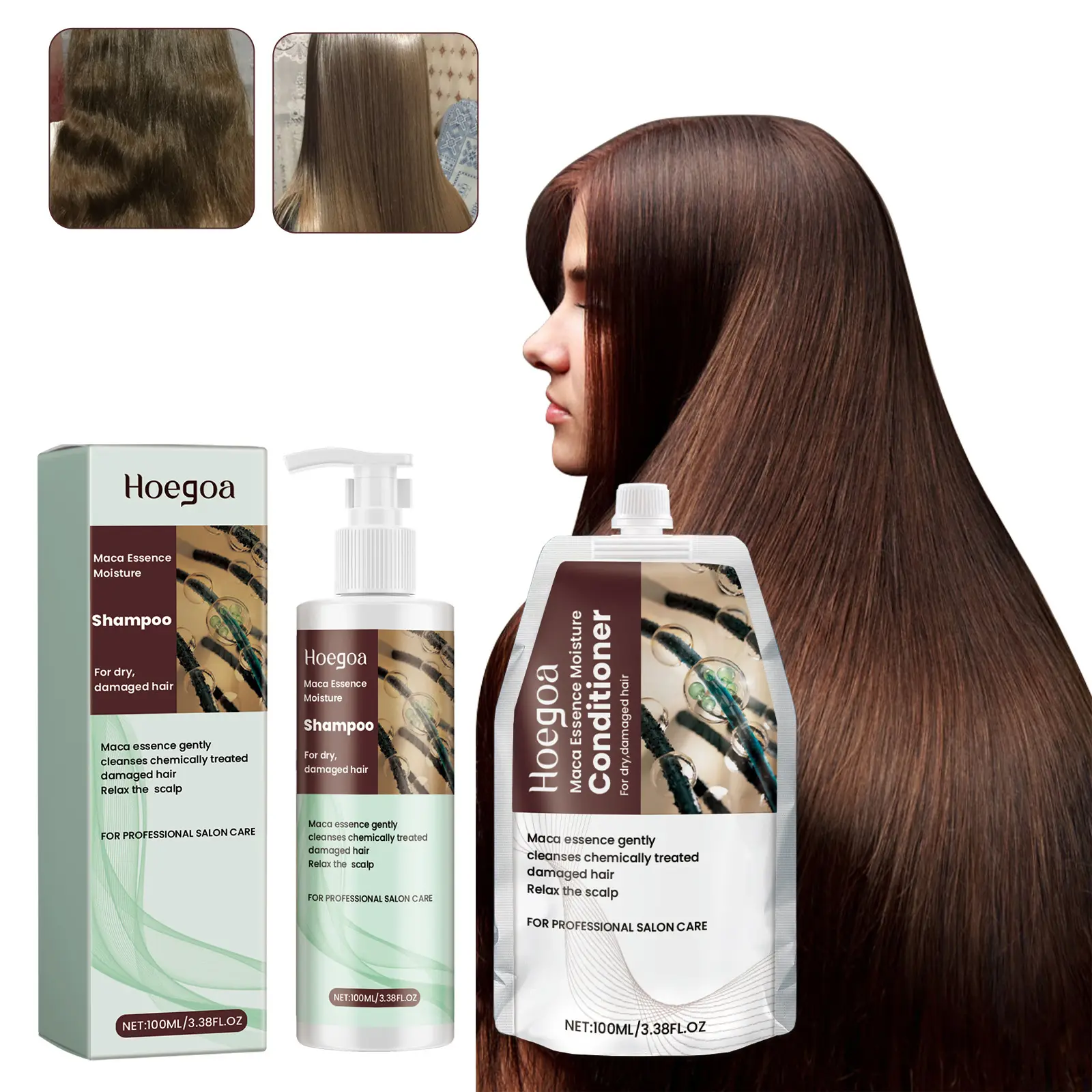 Hoegoa Maca bản chất độ ẩm dầu gội mà điều hòa cho chuyên nghiệp salon chăm sóc tóc Mặt nạ thẳng Kem điều trị tóc