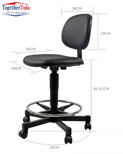 Chaise de bureau pivotante en cuir noir à hauteur réglable, avec siège rembourré confortable et repose-pieds, idéale pour laboratoire, bar ou poste de travail - Product Image 3