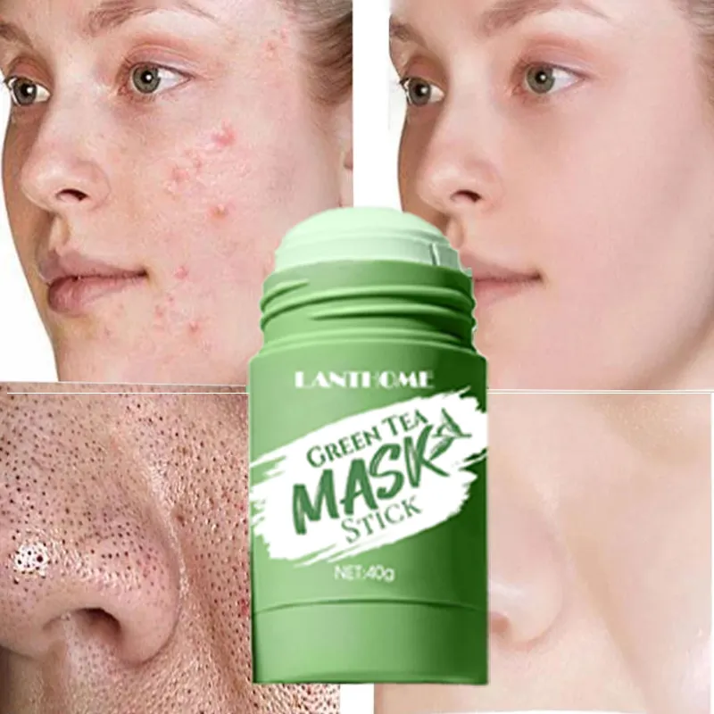 Bâton de masquage au thé vert contrôle de l'huile purifiante nettoyage en profondeur du visage acné dissolvant de points noirs masque à l'argile solide