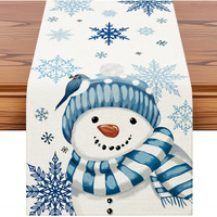 ChamXue Chemin de table de Noël Nouveauté Tapis de table Bonhomme de neige Motif écossais Buffalo et floral en perles Matière lin Lavable