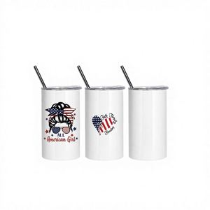 RTS USA en Stock, 25 unidades/caja, Vaso Recto de Acero Inoxidable de 15oz para Sublimación con Pajita de Plástico, Caja Blanca Contemporánea para Regreso a Clases - Product Image 2