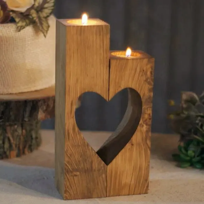 Heart-shaped Wooden Candle Holder