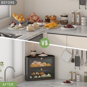 Boîte <span class=keywords><strong>à</strong></span> <span class=keywords><strong>pain</strong></span> d'angle noire pour comptoir de cuisine, grand bac de rangement pour <span class=keywords><strong>pain</strong></span> en bambou, boîte <span class=keywords><strong>à</strong></span> <span class=keywords><strong>pain</strong></span> en bois style ferme - Product Image 3