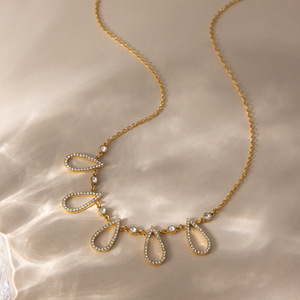 Collar con Colgante de Lágrima de Acero Inoxidable con Pedrería, Chapado en Oro, Joyería de Fiesta, Accesorio de Moda para Mujer - Product Image 4