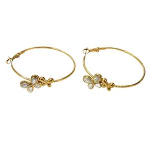 Crystal Hoop Earrings Gold Plated 316L Stainless Steel Butterfly Design Women's Jewelry - Product Image 1