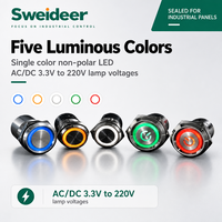 Interrupteur à bouton-poussoir métallique Sweideer IP67 16mm 19mm 22mm LED Momentané ou à Retenue 250V 10A pour Contrôle Industriel