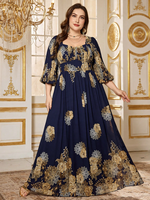 Robe de soirée élégante en mousseline de soie, grande taille, coupe aléatoire, imprimé floral, col cœur, manches longues lanternes, plissée, coupe trapèze, longueur maxi
