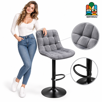 Tabouret de bar pivotant réglable en velours avec dossier capitonné, base en métal à vérin à gaz, chaises de bar commerciales pour comptoir