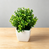 Bunga Bonsai Buatan Bentuk Menara dari Plastik Tahan UV Premium, Tanaman Hijau Mini Realistis dalam Pot, Lanskap Profesional