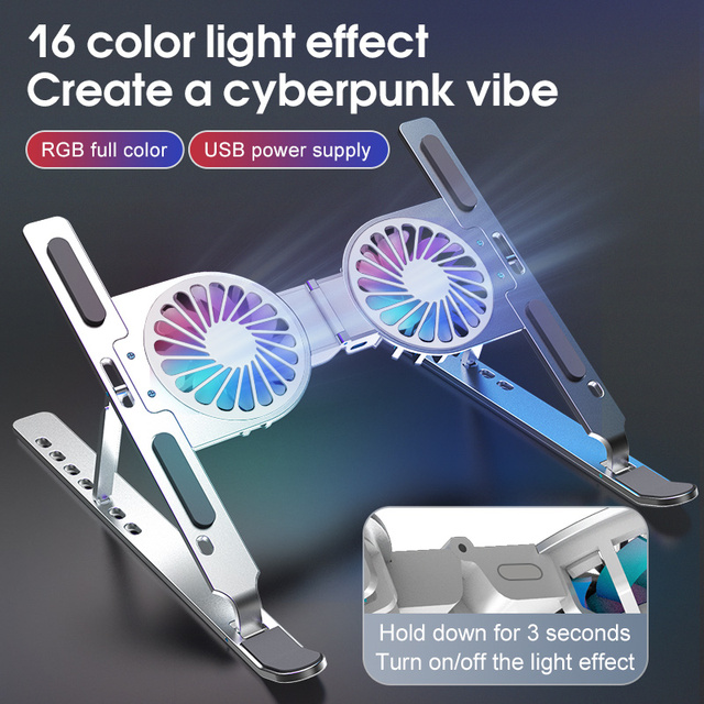 Dropshipping Product Alloy Aluminum Foldable Ergonomic Adjustable Desk Computer Standing Holder Laptop Stand with Cooling Fan