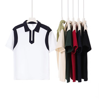Kaos Pria Trendy Gaya Cina, Kerah Setengah Resleting, Lengan Pendek, Bahan Bernapas Anti-Pilling 240 Gram 100% Katun