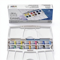 Ensemble de peinture à l'aquarelle Bview Art Winsor & Newton Cotman avec papier, 12 demi-pans de 10 ml, palette de poche, pinceau inclus