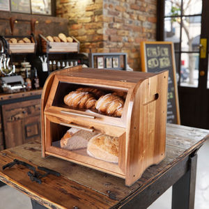 Caja de Pan de Madera de Acacia con 2 Estantes, Contenedor de Almacenamiento de Pan con Ventana Transparente, Exhibidor de Panadería para Encimera de Cocina - Product Image 3