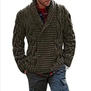 Odoodem Mens Sweater Plus Size Double Breasted Knitted Sweater Lapel Cashmere Sweater Coat
