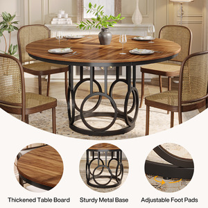 Tribesigns Ronde Eettafel 120cm, Houten Keukentafel met Robuust Metalen Onderstel voor 4-6 Personen, Grote Ronde Eettafel - Product Image 6