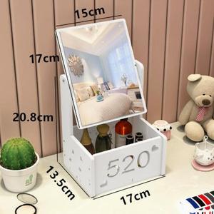 Multifunctional Wood Luxury White Round <b>Mirror</b> Nordic Cosmetic Storage Box Makeup Organizer with Cat Ears with <b>Mirror</b> - Product Image 2